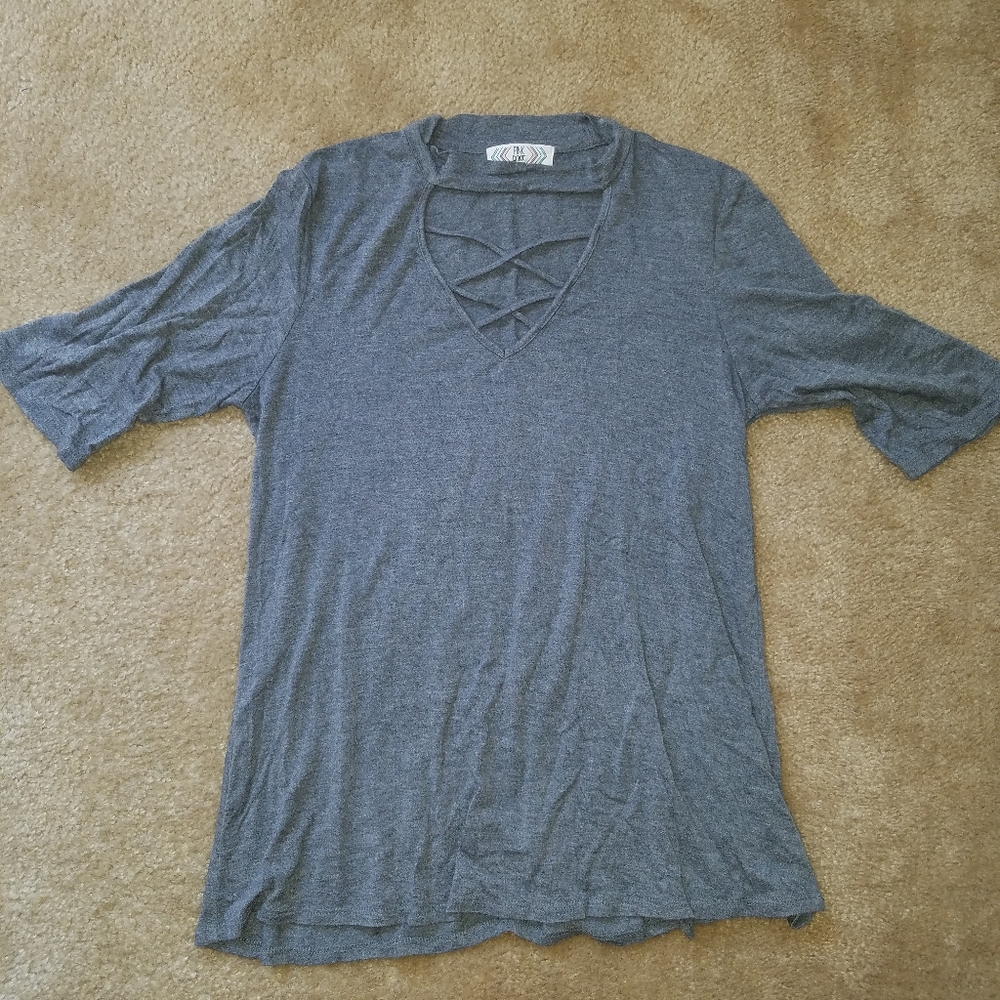 Pink Rose 3 Quarter Sleeve Top with Cross Neck